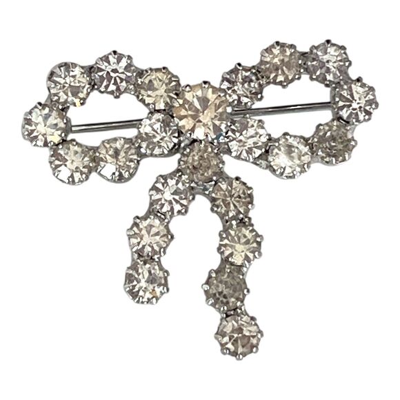 Vintage Rhinestone Pin Silver Tone Prong Set Crystal Mid Century Retro 10Q - Picture 4 of 5